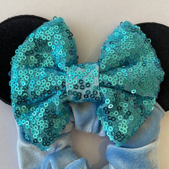 Mickey Mouse Ears Scrunchie Ponytail Holder with Sequins - Blue with Black Ears - Picture 2 of 6